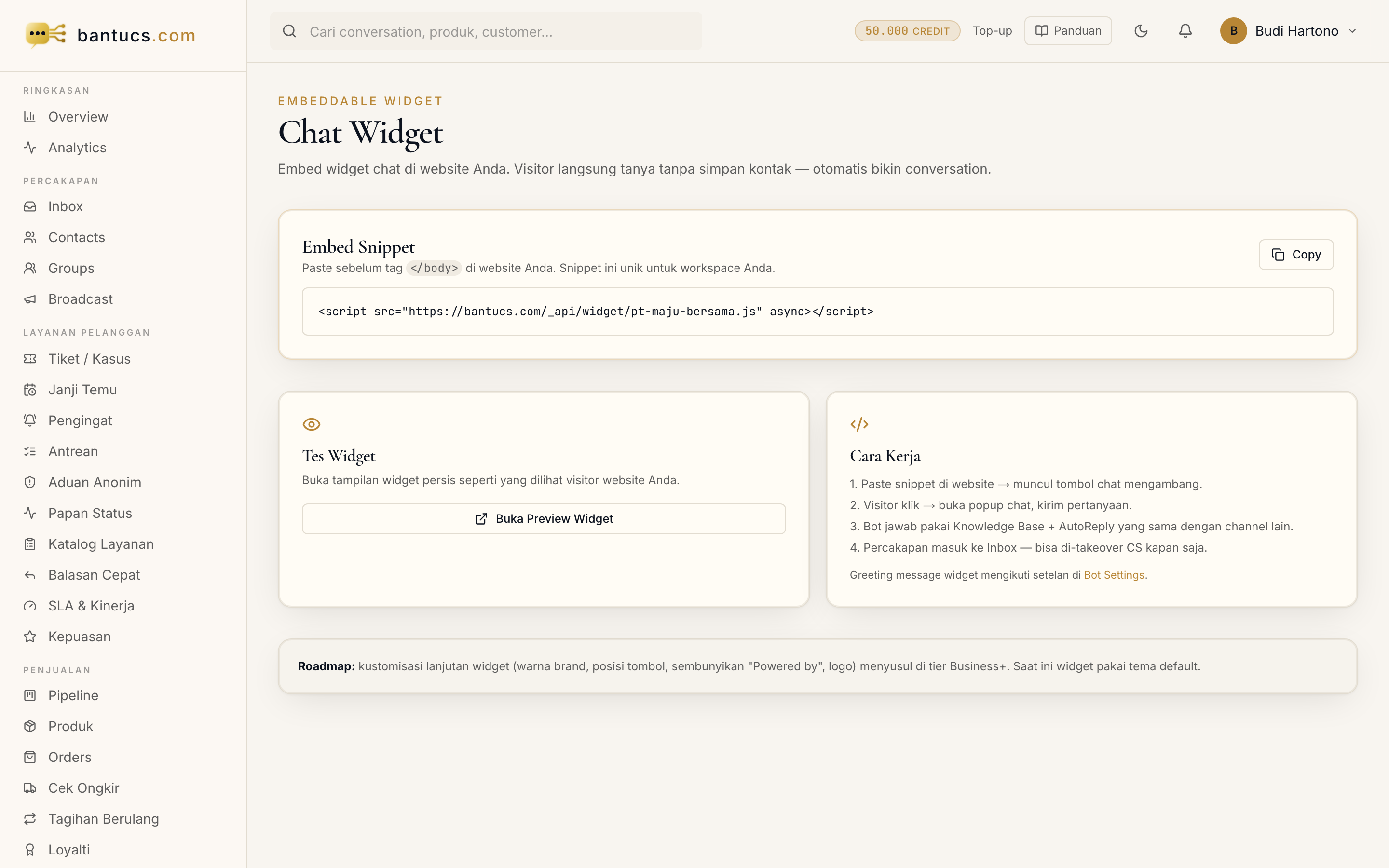 Halaman Chat Widget