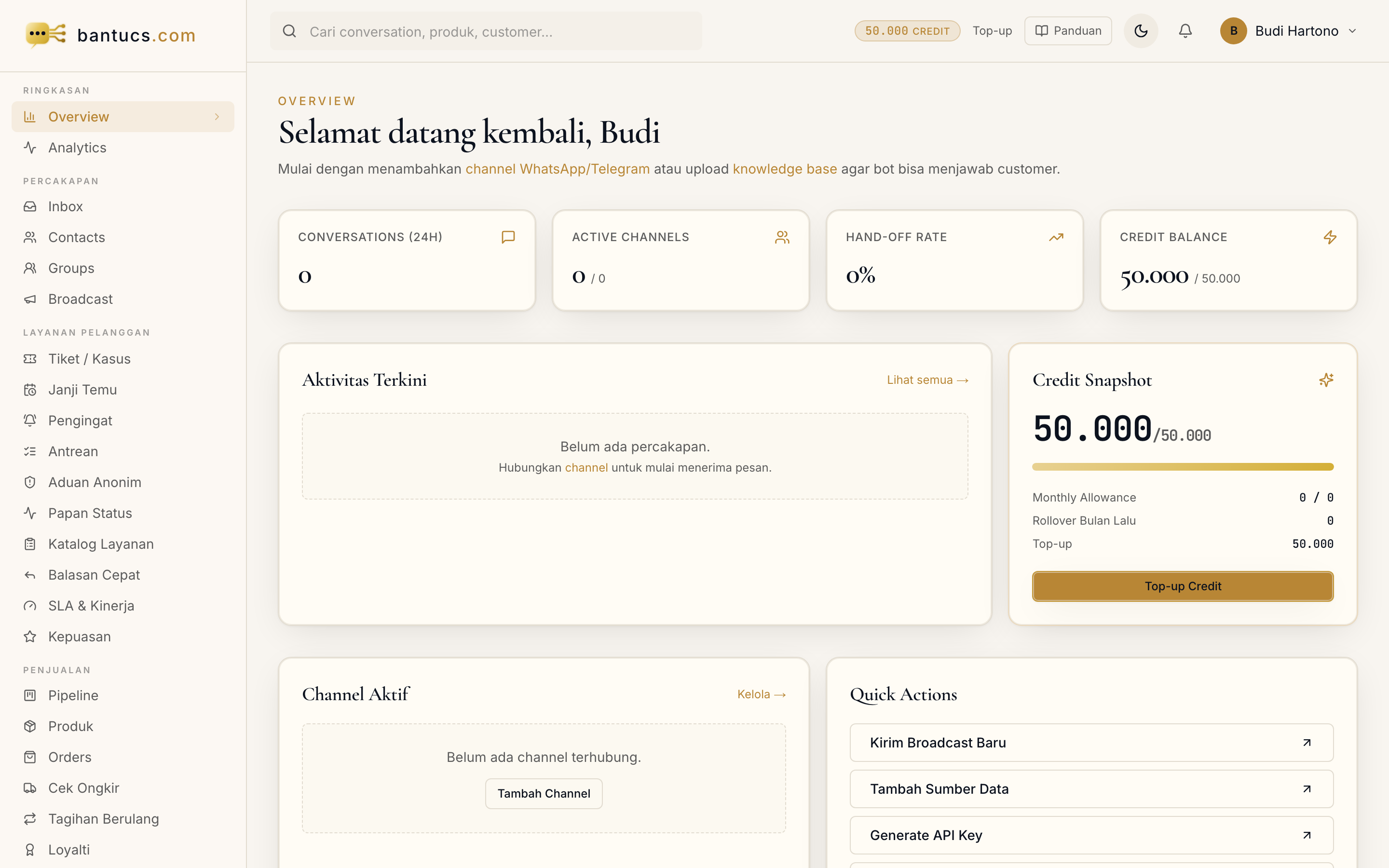 Halaman Overview dashboard