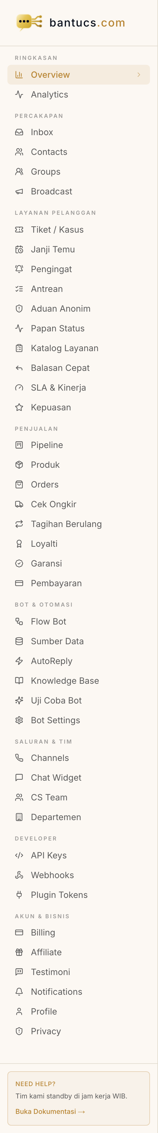 Menu sidebar dashboard